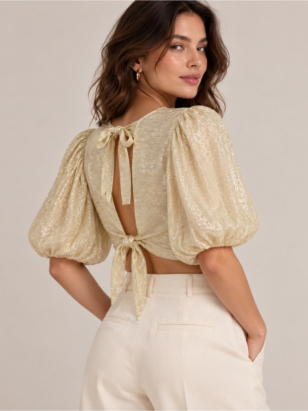 Saltwater Luxe LA holiday blouse sparkly gold top medium